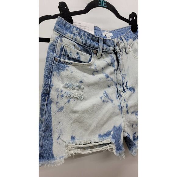 B.P. Womens High Rise Cut Off Distressed Blue Bleach Washed Denim Shorts 27 - Picture 4 of 5